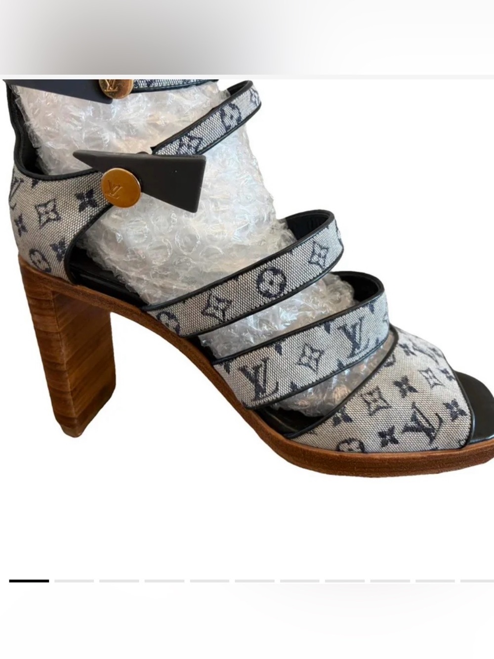 Louis Vuitton Monogram Denim Strappy Platform Sandals in Blue and Brown